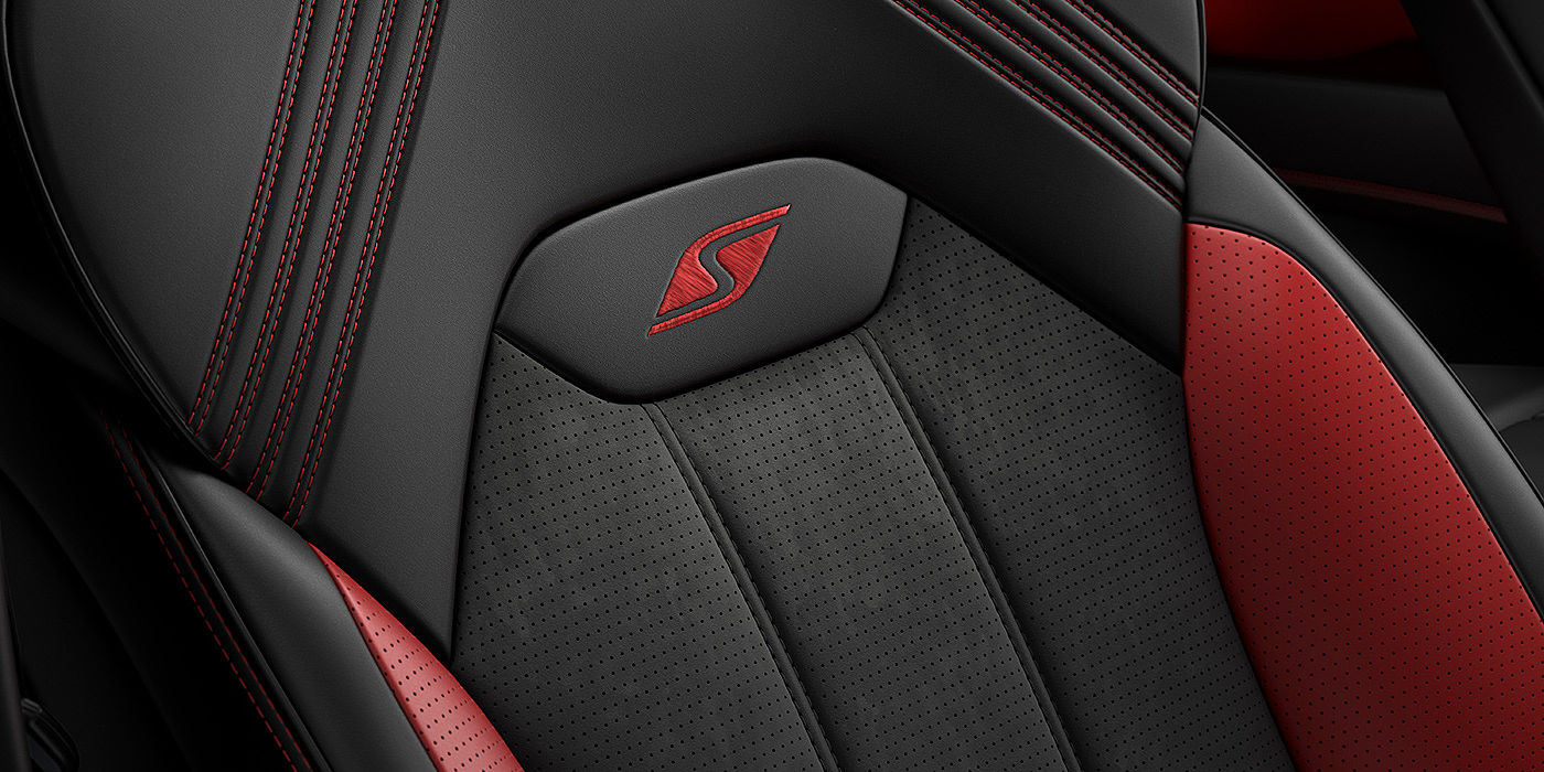 Bentley Jiaxing Bentley Bentayga S seat with detailed red Hotspur stitching and black Beluga coloured hide. 